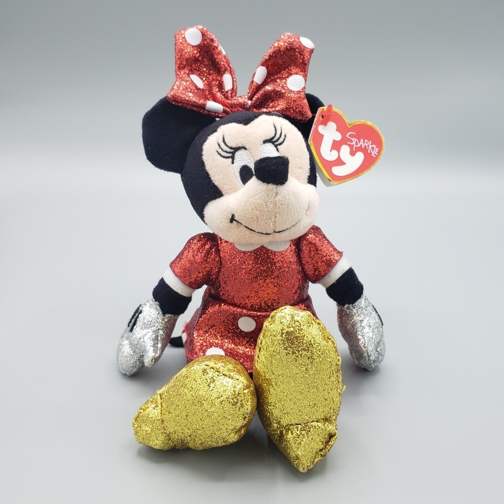 TY Beanie Baby - Disney Sparkle - MINNIE MOUSE (Sparkle -‎ Red) 8.5"